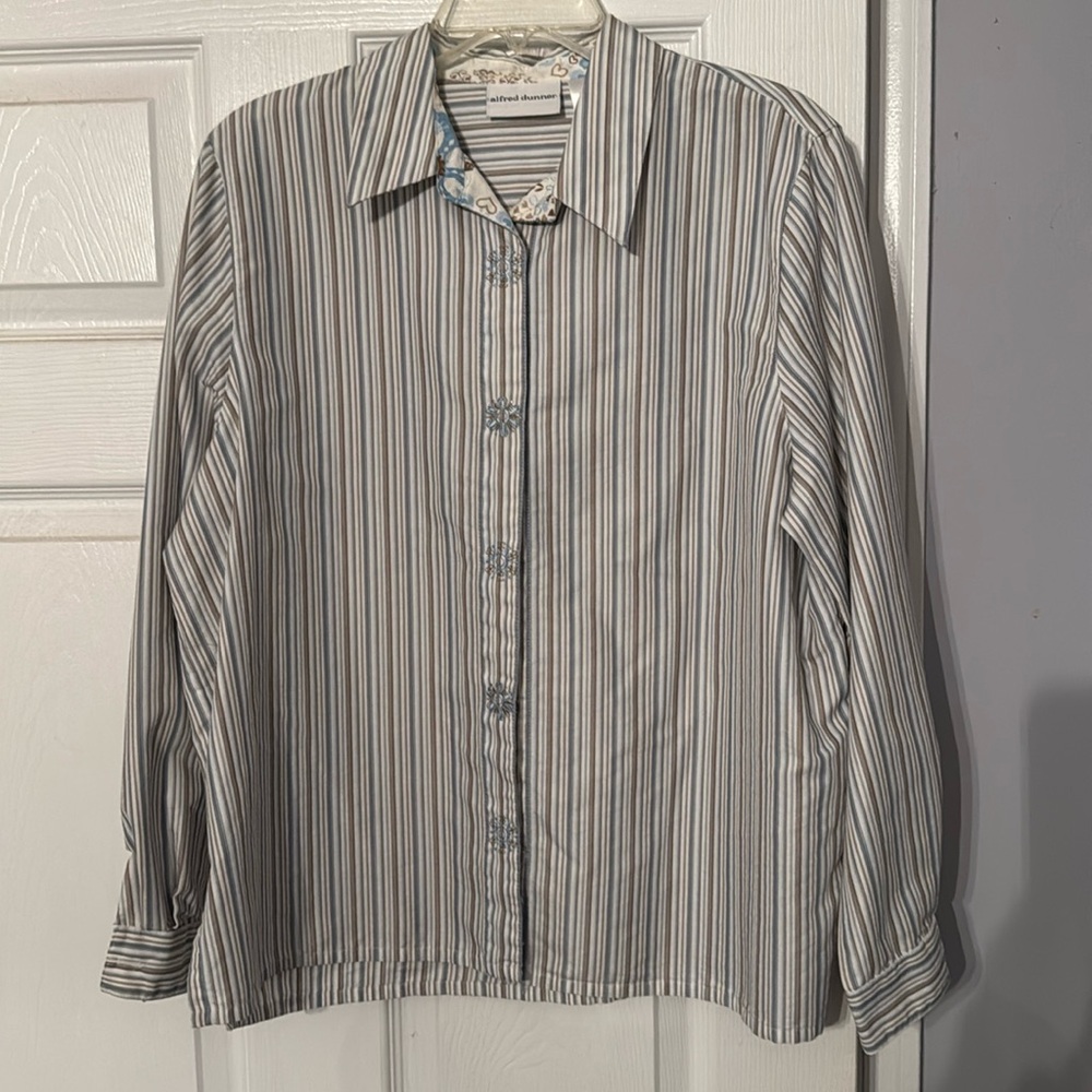 Alfred Dunner shirt, size 14, blue & brown striped